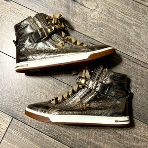 NWOT Michael Kors Metallic Gold Hightop Tennis Shoes